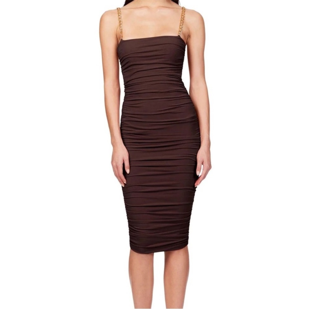 REVOLVE Nookie Allegra Midi Dress Brown Chain Midi Bodycon Size XS